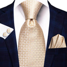 Champagne Gold Striped Paisley Solid Mens Silk Wedding Tie - VacationGrabs