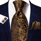 Champagne Gold Striped Paisley Solid Mens Silk Wedding Tie - VacationGrabs