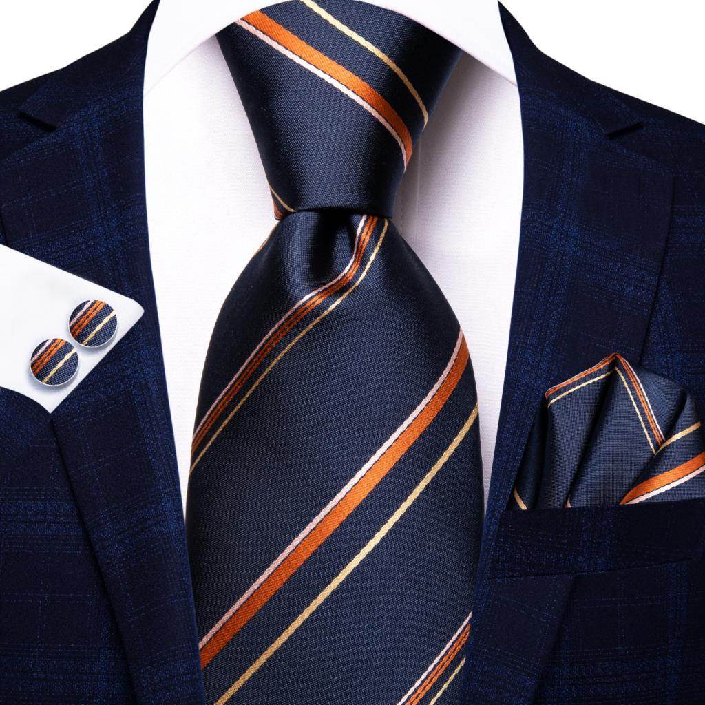 Champagne Gold Striped Paisley Solid Mens Silk Wedding Tie - VacationGrabs