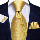 Champagne Gold Striped Paisley Solid Mens Silk Wedding Tie - VacationGrabs