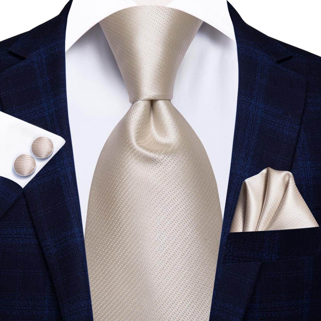 Champagne Gold Striped Paisley Solid Mens Silk Wedding Tie - VacationGrabs