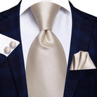 Champagne Gold Striped Paisley Solid Mens Silk Wedding Tie - VacationGrabs