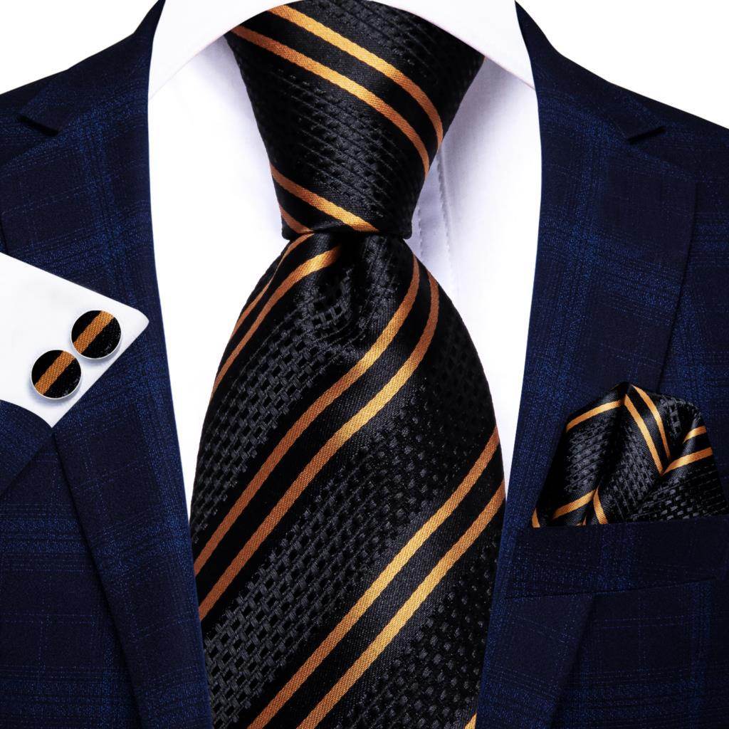 Champagne Gold Striped Paisley Solid Mens Silk Wedding Tie - VacationGrabs