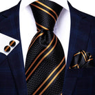 Champagne Gold Striped Paisley Solid Mens Silk Wedding Tie - VacationGrabs