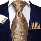 Champagne Gold Striped Paisley Solid Mens Silk Wedding Tie - VacationGrabs