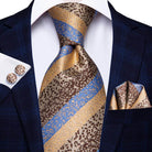 Champagne Gold Striped Paisley Solid Mens Silk Wedding Tie - VacationGrabs