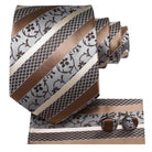 Champagne Gold Striped Paisley Solid Mens Silk Wedding Tie - VacationGrabs
