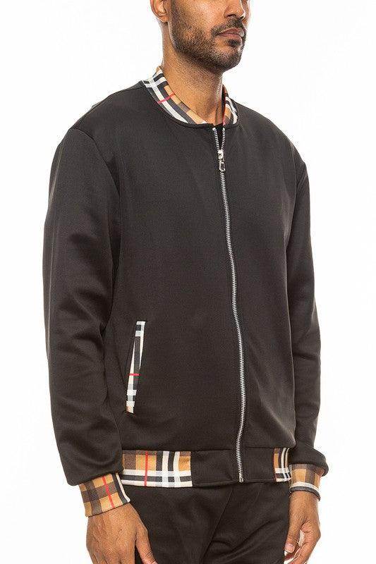 Checkered Plaid Full Zip Track Jacket - VacationGrabs