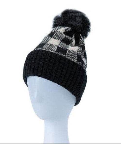 Checkered Pom Pom Beanie - VacationGrabs