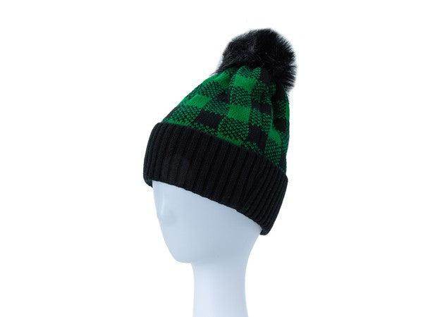 Checkered Pom Pom Beanie - VacationGrabs