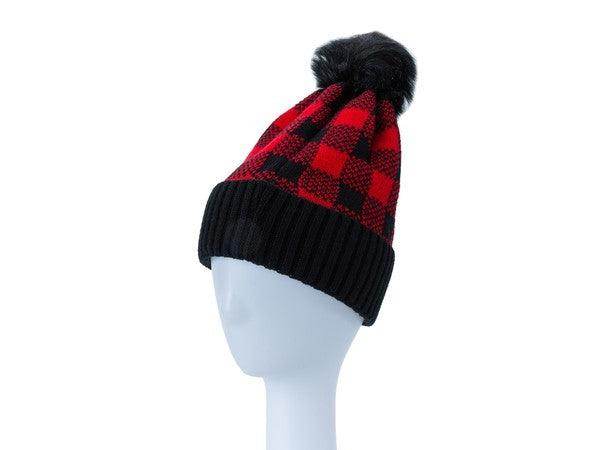 Checkered Pom Pom Beanie - VacationGrabs