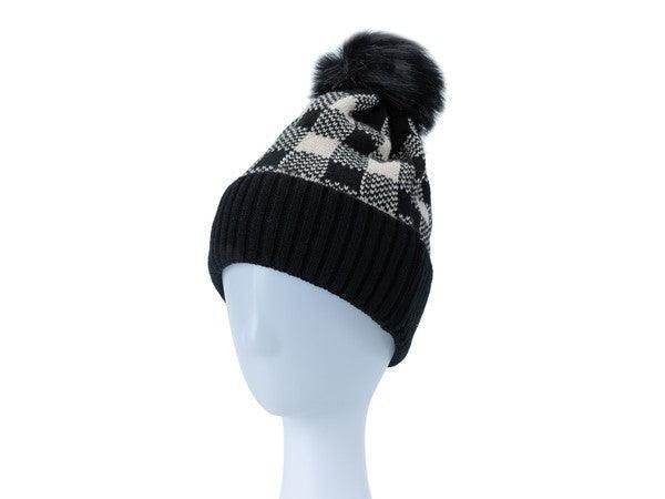 Checkered Pom Pom Beanie - VacationGrabs