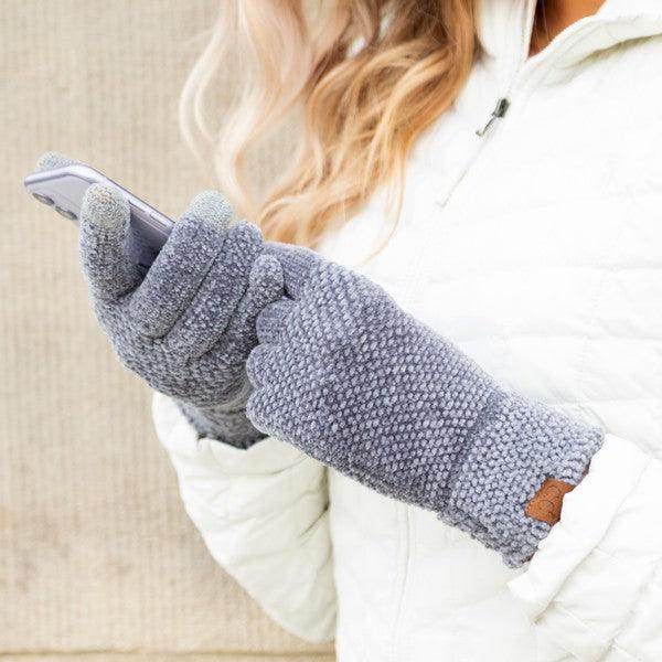 Women's Aili's Corner chenille touch gloves in gray for warmth and smartphone use