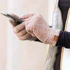 Aili's Corner chenille touch gloves in soft beige, perfect for texting in cold weather