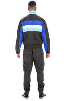 Chevron track suit for men in black and blue with a stylish design, perfect for casual outings