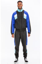 Men's 2PC Chevron Track Suit for Men in Black and Blue with Stylish Color Block Design
