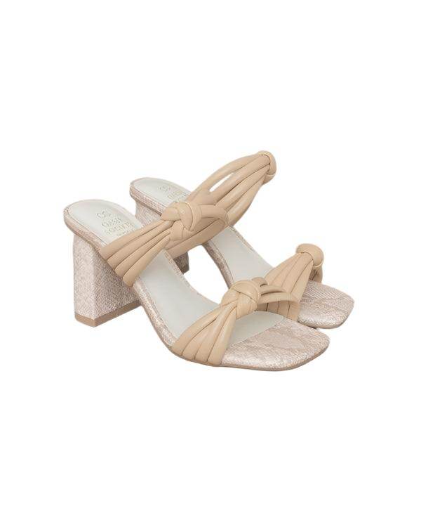 Beige Oasis Society chic vacation heels with stylish knotted design and block heel for comfortable wear