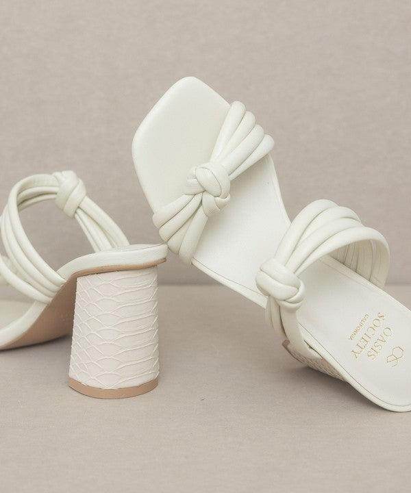 Oasis Society chic vacation heels in white with braided straps and stylish block heel design
