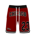 WEIV men's 23 Chicago basketball shorts in red with black and white accents and drawstring waistband