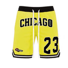 WEIV men's 23 Chicago basketball shorts in yellow with black waistband and white drawstrings
