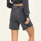 Back view of HYFVE chill babe shorts in dark grey with a relaxed fit for casual comfort