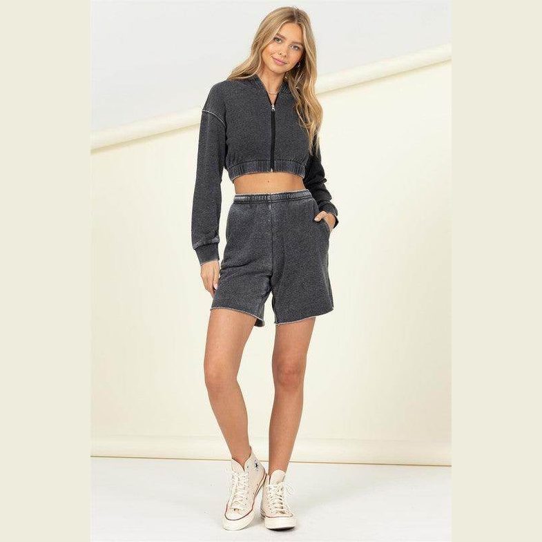 HYFVE chill babe shorts in gray featuring a comfortable fit and side pockets for casual wear