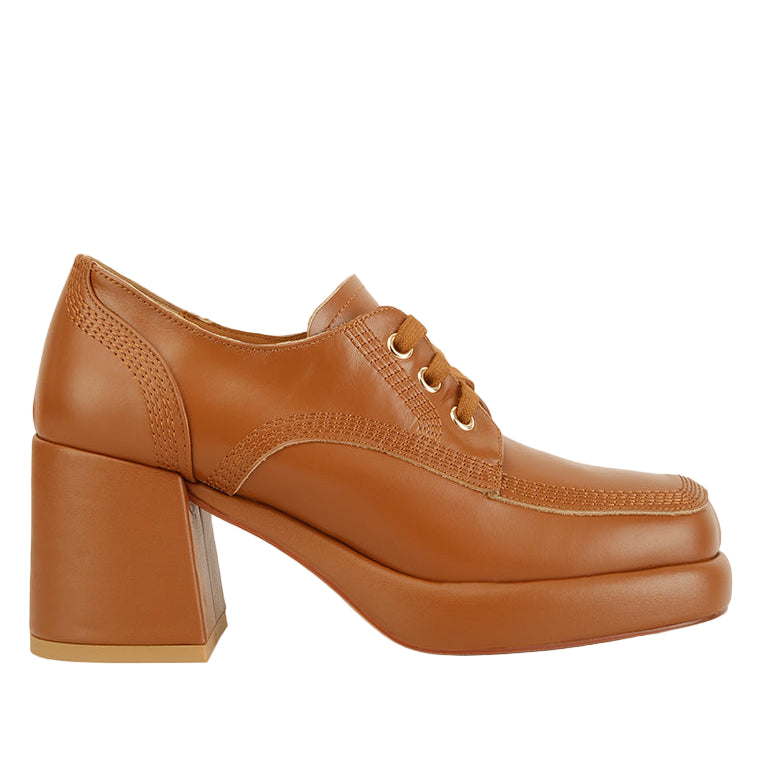 London Rag International chunky heel loafers for women in brown with lace-up detailing and stylish design