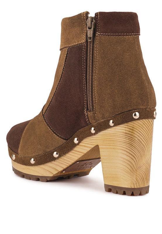 Rag Company chunky heel suede boots for women with a stylish design and decorative studs