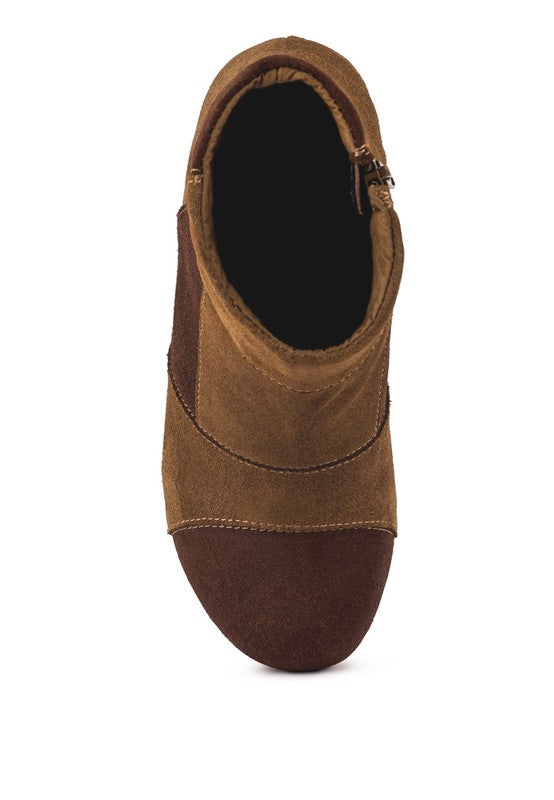 Rag Company chunky heel suede boots for women in brown with a zipper for easy wear