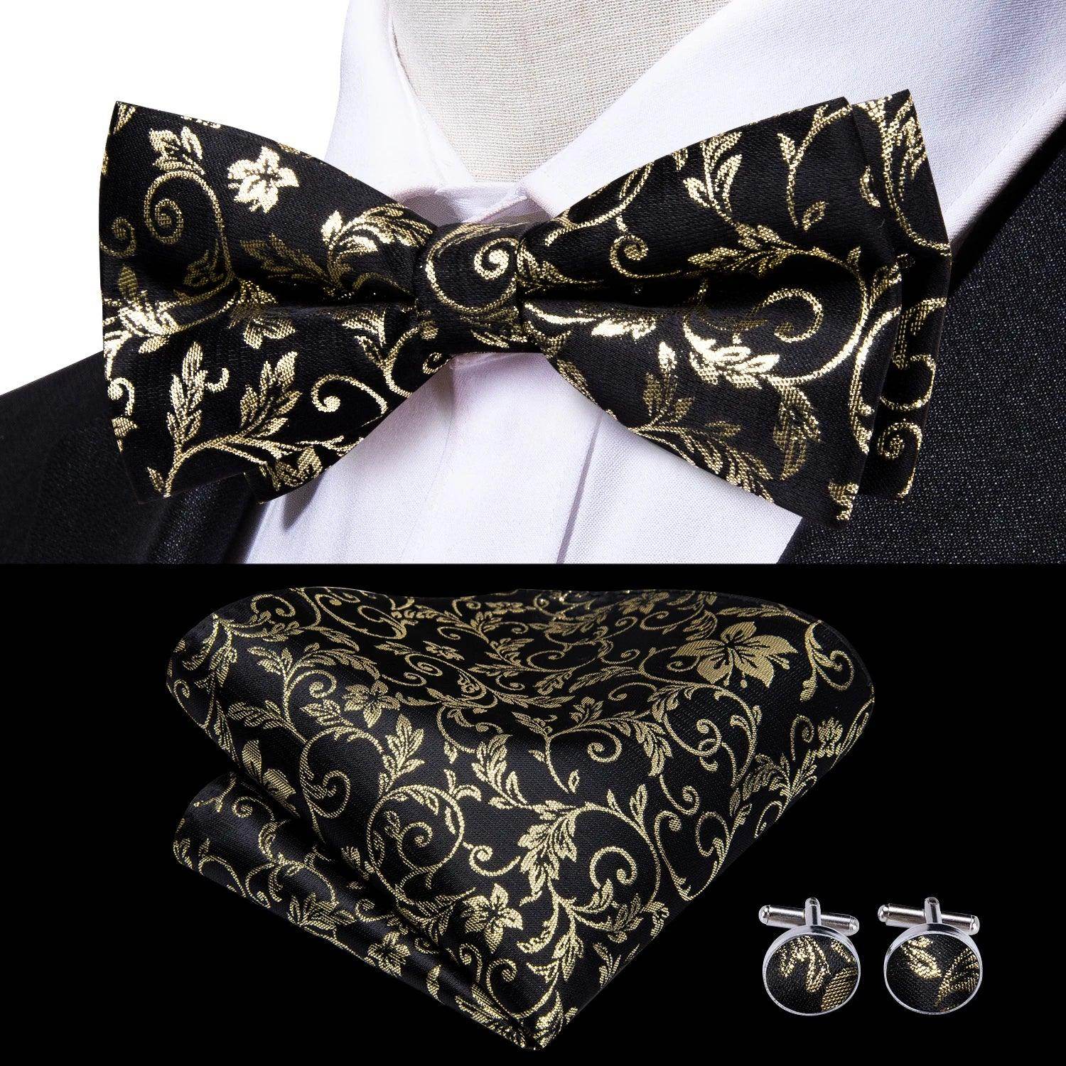 Men's Accessories - Ties Classic Bow Ties For Men Silk Butterfly Pre-Tied Bowtie Pocket Square Cufflink Sets