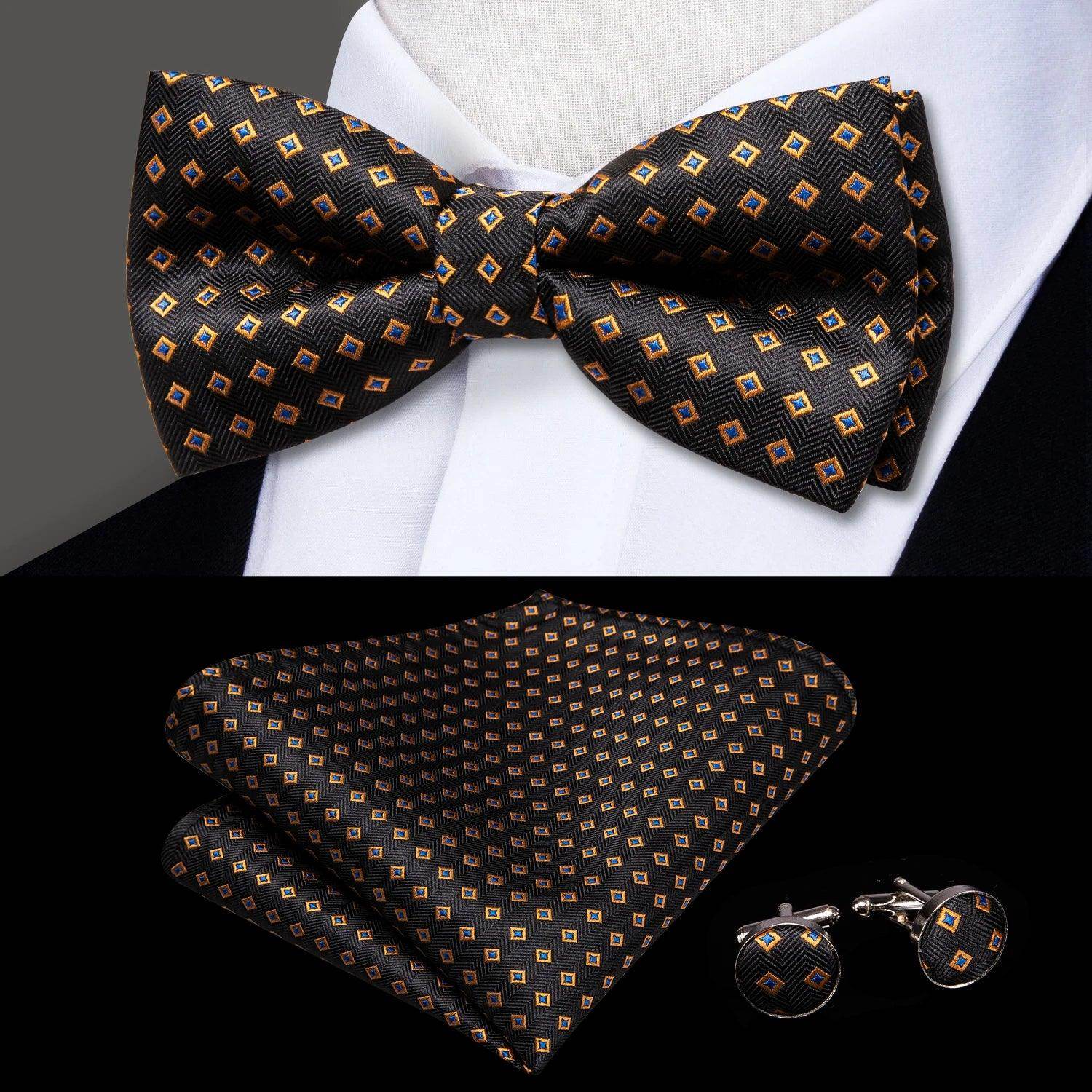 Men's Accessories - Ties Classic Bow Ties For Men Silk Butterfly Pre-Tied Bowtie Pocket Square Cufflink Sets