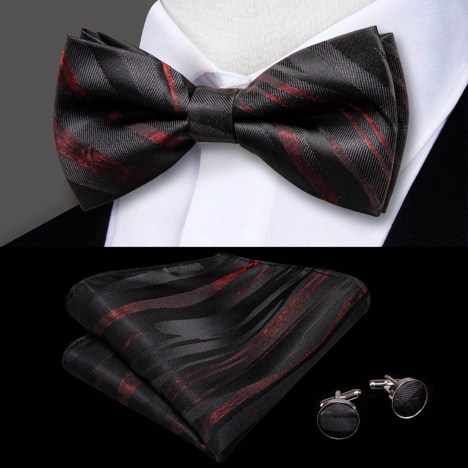 Men's Accessories - Ties Classic Bow Ties For Men Silk Butterfly Pre-Tied Bowtie Pocket Square Cufflink Sets