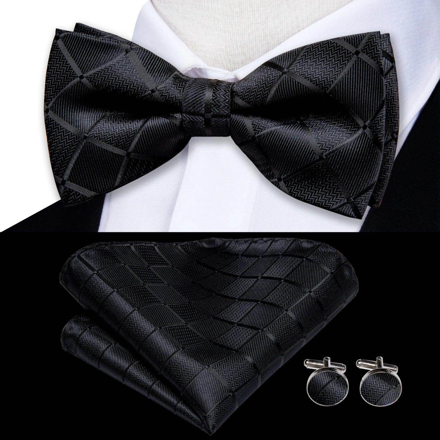 Men's Accessories - Ties Classic Bow Ties For Men Silk Butterfly Pre-Tied Bowtie Pocket Square Cufflink Sets