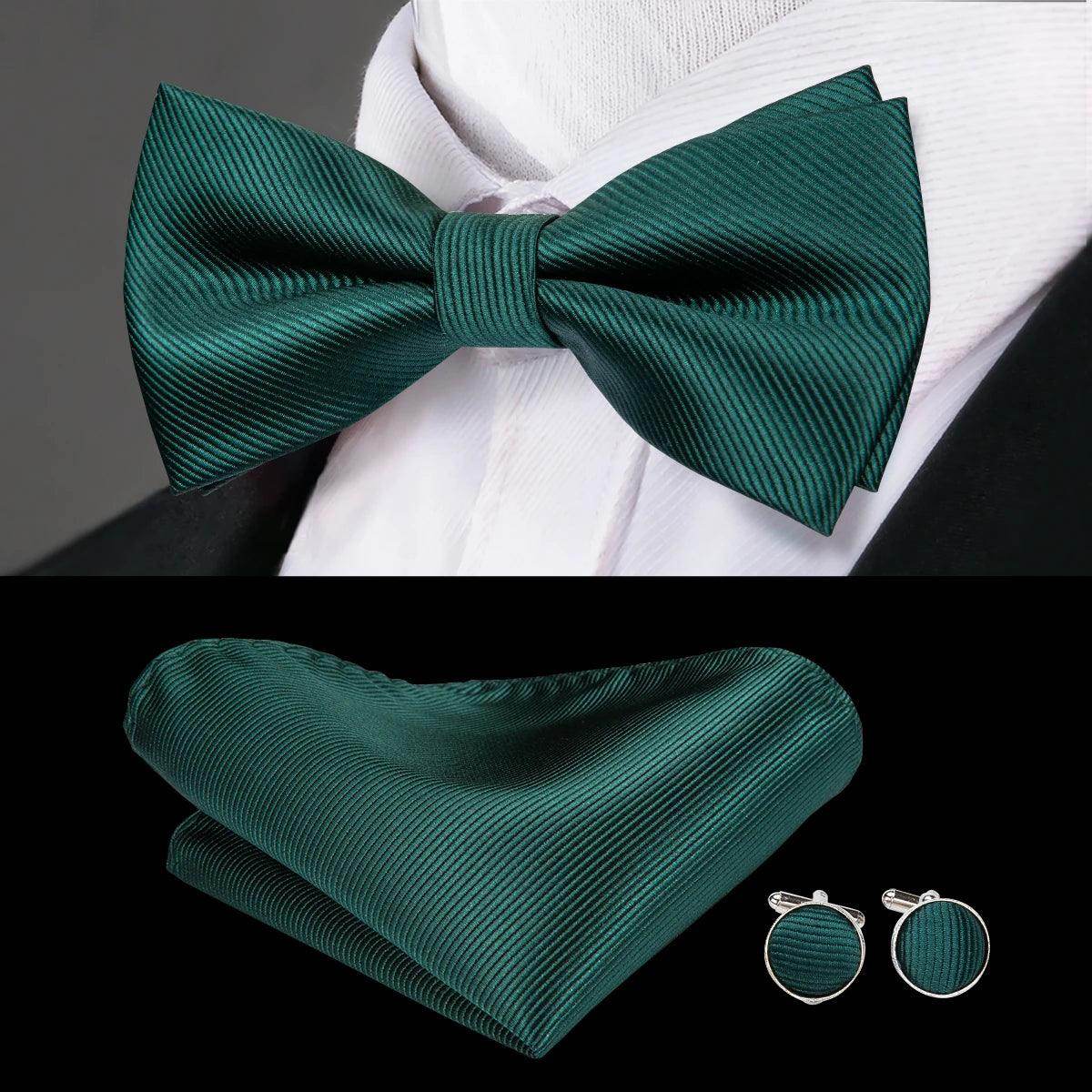 Men's Accessories - Ties Classic Bow Ties For Men Silk Butterfly Pre-Tied Bowtie Pocket Square Cufflink Sets