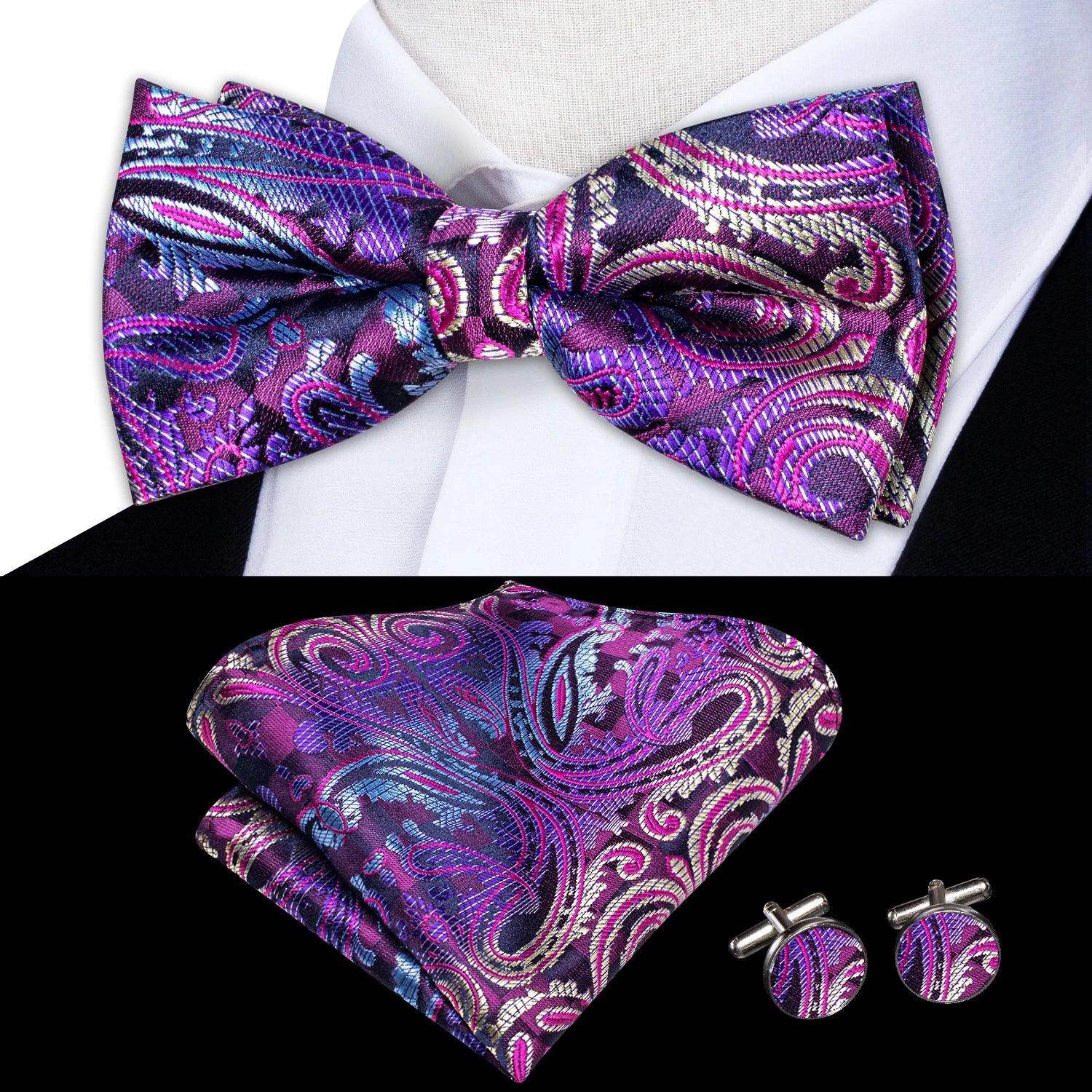 Men's Accessories - Ties Classic Bow Ties For Men Silk Butterfly Pre-Tied Bowtie Pocket Square Cufflink Sets