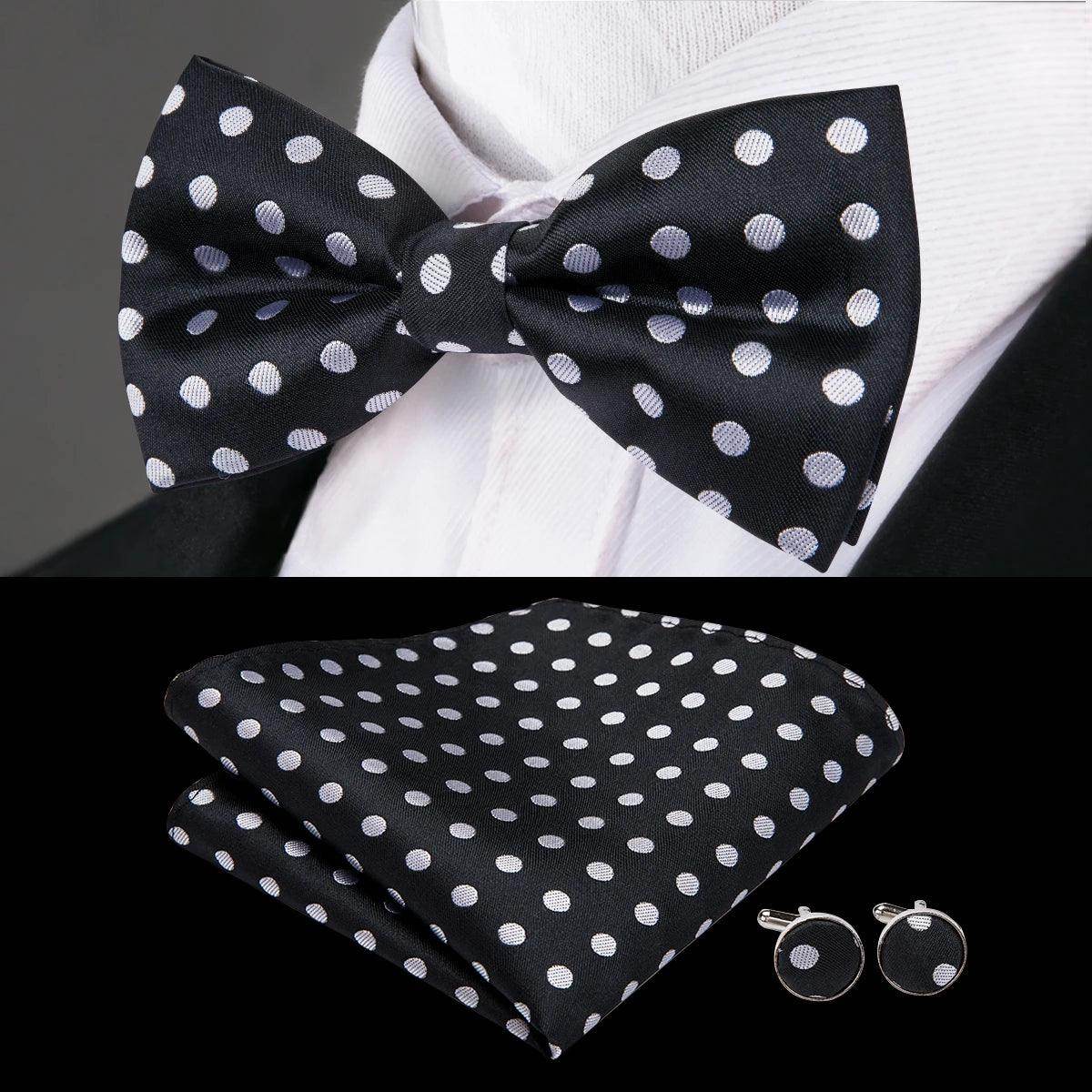 Men's Accessories - Ties Classic Bow Ties For Men Silk Butterfly Pre-Tied Bowtie Pocket Square Cufflink Sets