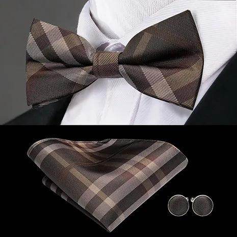 Men's Accessories - Ties Classic Bow Ties For Men Silk Butterfly Pre-Tied Bowtie Pocket Square Cufflink Sets