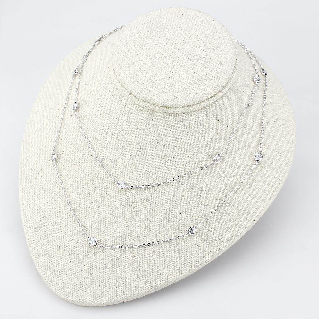 VacationGrabs clear cubic zirconia layered necklace on a display bust showcasing its elegant design
