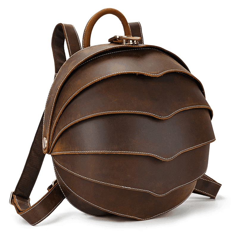 Collapsible travel backpack leather with stylish layered design and adjustable straps for easy use