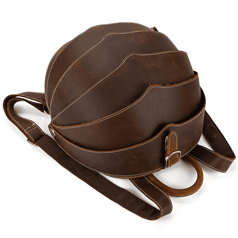 Collapsible travel backpack leather with multiple compartments and adjustable straps for easy carrying
