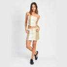 Emory Park color block corset top in beige and cream with a stylish cropped design