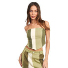 Emory Park color block corset top in green and beige with a stylish cropped design