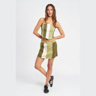 Emory Park color block corset top in green with a matching skirt, perfect for trendy outfits