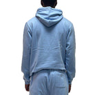 Light blue color block hoodie mens fashion displaying a relaxed fit and cozy design