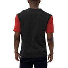 Men's black and red color block t-shirt men with a comfortable fit and short sleeves