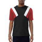 Stylish color block t-shirt men in black, red, and white design for a trendy casual look