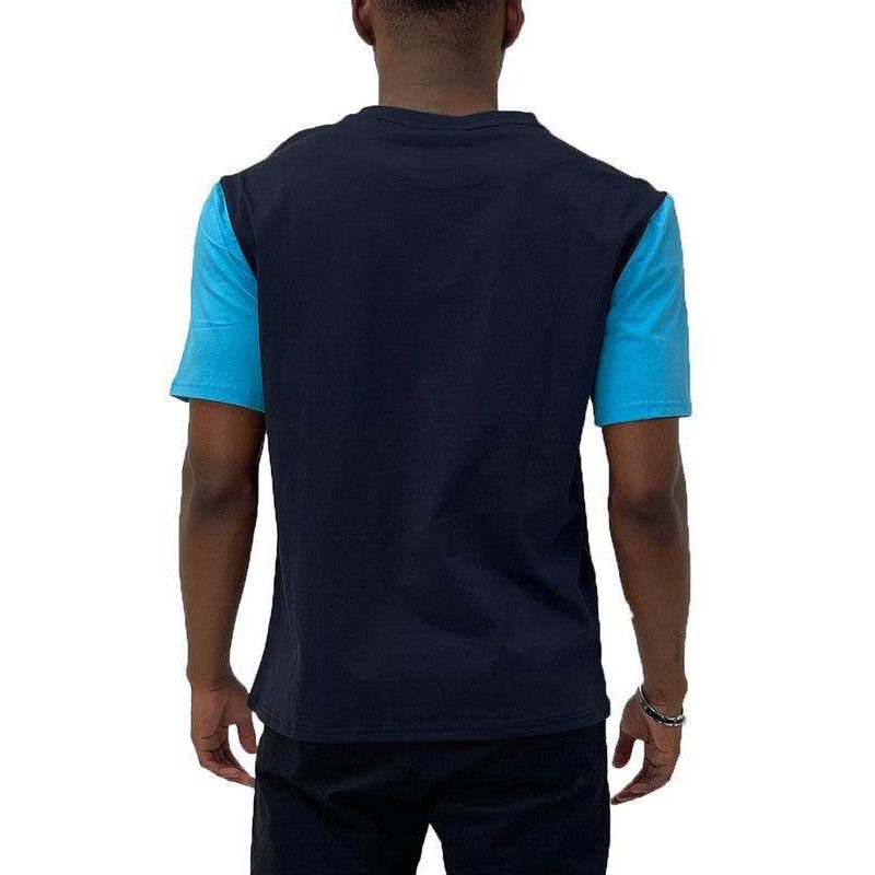 Men's WEIV color block t-shirt men featuring a stylish design with blue and black sleeves