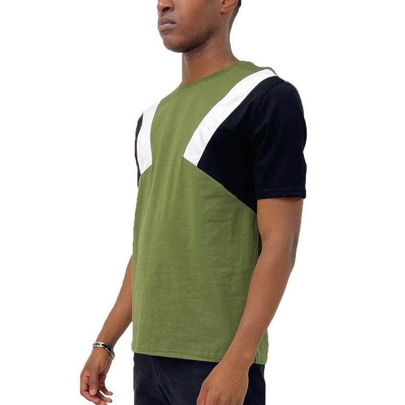 WEIV color block t-shirt men featuring a trendy design with green, black, and white colors