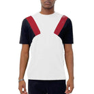 WEIV color block t-shirt men featuring bold red and black color accents for a modern casual look