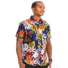 Men's colorful button down shirt featuring vibrant floral patterns and a relaxed fit